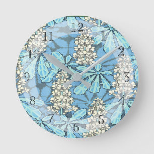 Pretty pale blue Art Nouveau Chestnut Floral Round Clock