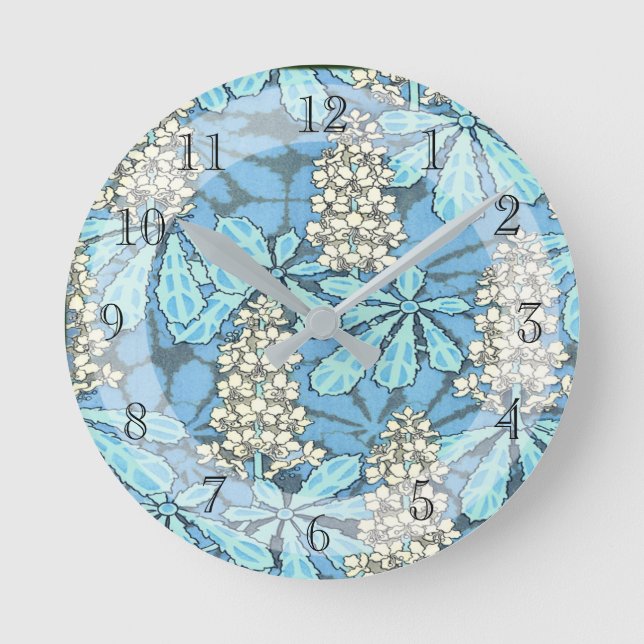 Pretty pale blue Art Nouveau Chestnut Floral Round Clock (Front)