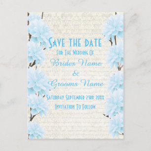 Pretty pale blue floral save the date announcement postcard