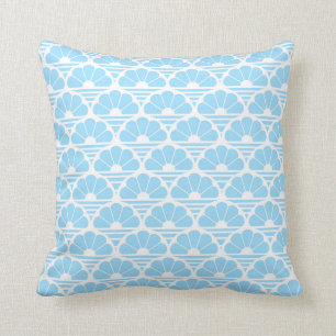 Pretty Pale Blue White Flower Sunrise Stripe Cushion