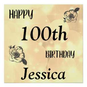 Pretty Pale Gold sparkle Happy 100th Birthday Poster