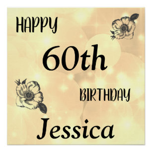 Pretty Pale Gold sparkle Happy 60th Birthday Poster