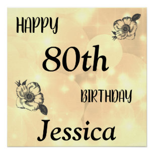 Pretty Pale Gold sparkle Happy 80th Birthday Poster