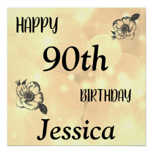 Pretty Pale Gold sparkle Happy 90th Birthday Poster