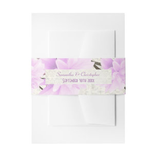 Pretty pale lilac floral blossom wedding invitation belly band