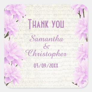 Pretty pale lilac floral flower thank you square sticker