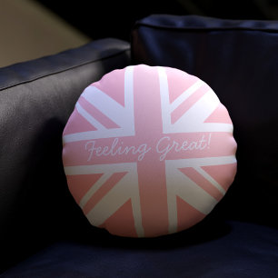 Pretty Pale Pink British Flag Round Throw Pillow