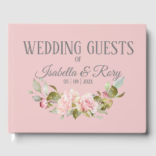 Pretty Pale Purple and Pink Roses Wedding Guest Book