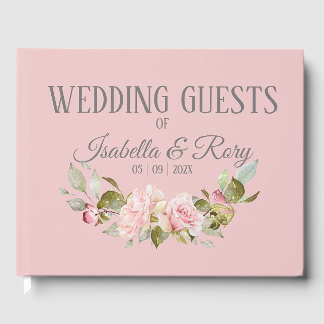 Pretty Pale Purple and Pink Roses Wedding   Guest Book (Front)
