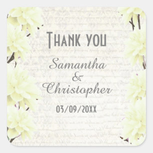 Pretty pale yellow floral flower thank you square sticker