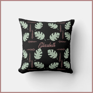 Pretty Palm & Branch Sage Green & Dusty Rose Pink Cushion