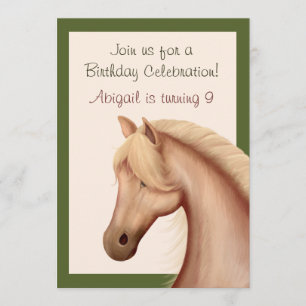 Pretty Palomino Horse Birthday Invitation ~ Girls
