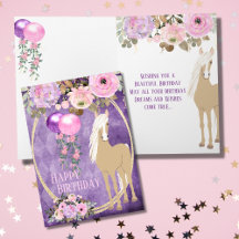 Pretty Palomino Pink Purple Flowers Horse Birthday