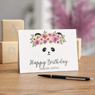 Pretty Panda Girl Personalised Happy Birthday Card