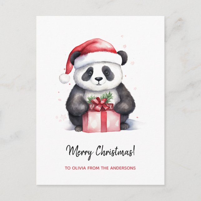 Pretty Panda Santa Merry Christmas Holiday Postcard (Front)