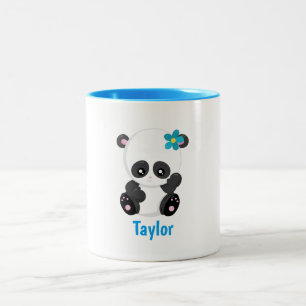 Pretty Panda White and Blue Two-Tone Coffee Mug
