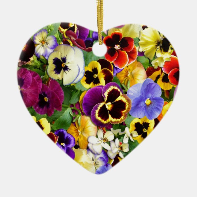 Pretty Pansies Ceramic Tree Decoration (Front)