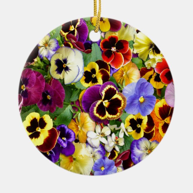 Pretty Pansies Ceramic Tree Decoration (Front)