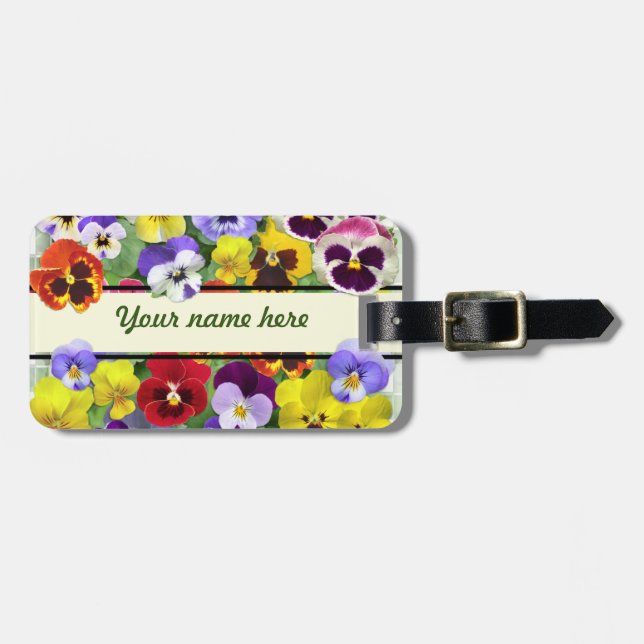 Pretty Pansies Luggage Tag (Front Horizontal)