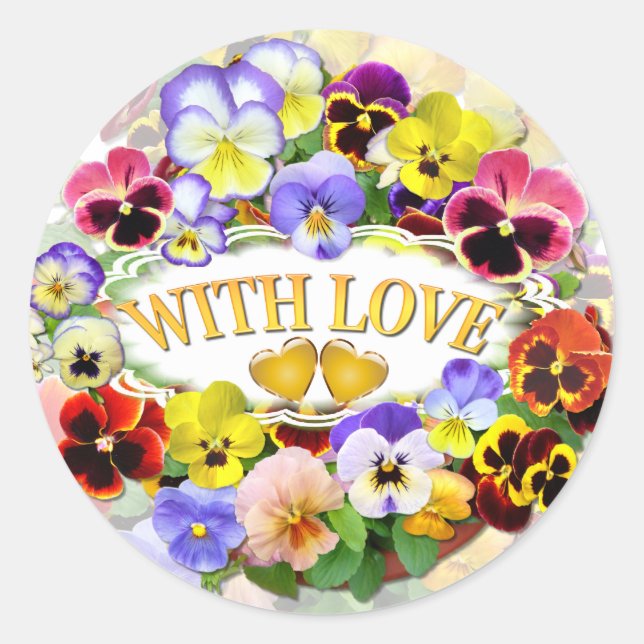Pretty Pansies With Love Classic Round Sticker (Front)