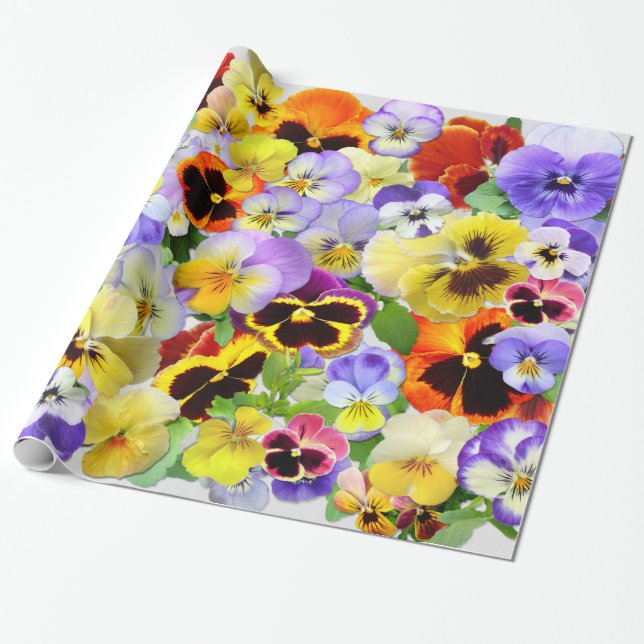 Pretty Pansy Collage Wrapping Paper (Unrolled)