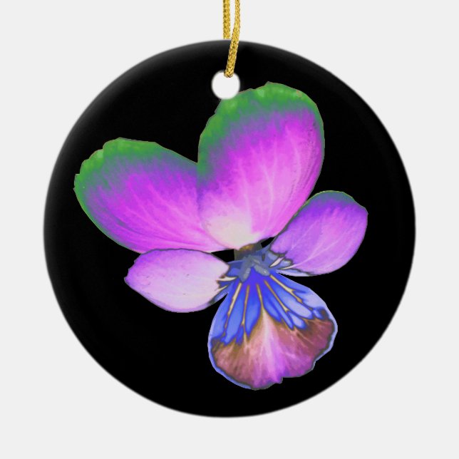 Pretty Pansy Custom Birthday Ceramic Tree Decoration (Front)