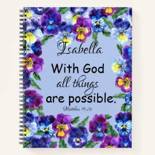 Pretty Pansy Flowers Christian Scripture Gift Notebook