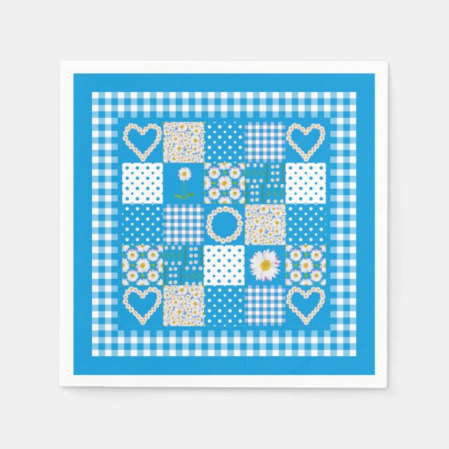 Pretty Paper Napkins: Daisychains Faux Patchwork Napkin (Front)