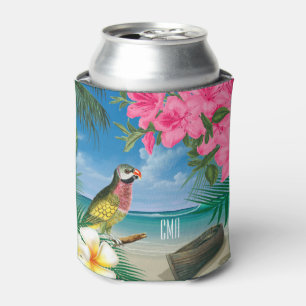 Pretty Parakeet on a Tropical Ocean Design Can Cooler
