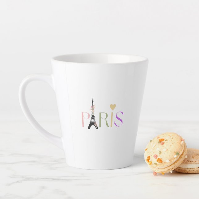 Pretty Paris Text & Eiffel Tower Latte Coffee Mug (In Situ)
