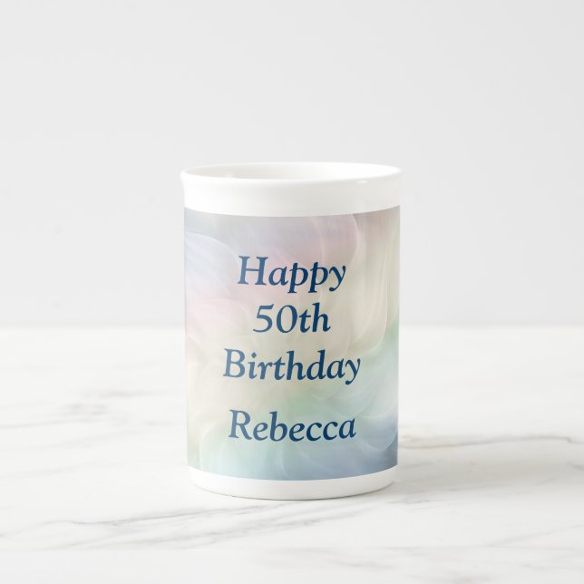 Pretty Pastel 50th Birthday design Bone China Mug (Front)