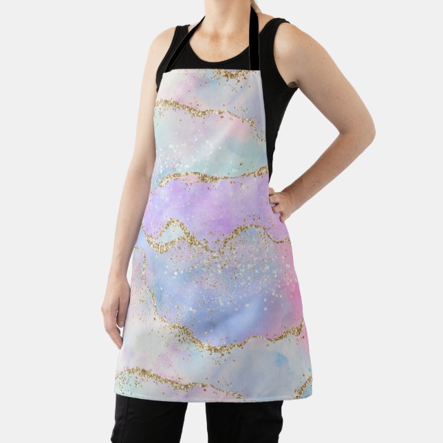 Pretty Pastel Agate | Gold Glitter Vein Watercolor Apron (Insitu)