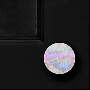 Pretty Pastel Agate   Gold Glitter Vein Watercolor Ceramic Knob