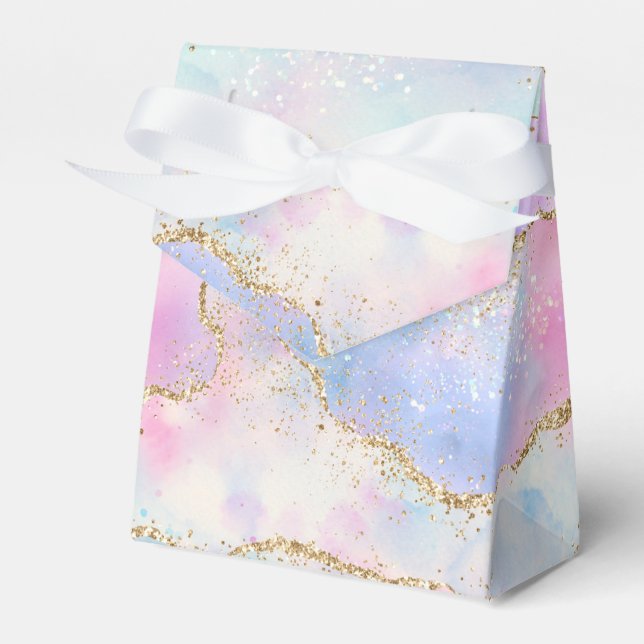 Pretty Pastel Agate | Gold Glitter Vein Watercolor Favour Box (Front Side)