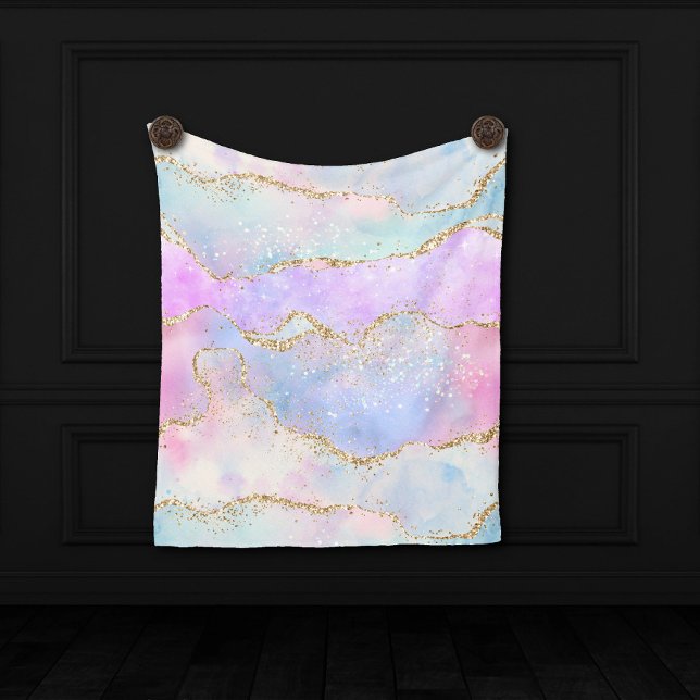 Pretty Pastel Agate | Gold Glitter Vein Watercolor Fleece Blanket (Creator Uploaded)