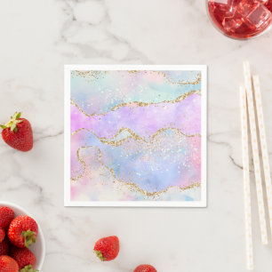 Pretty Pastel Agate   Gold Glitter Vein Watercolor Napkin
