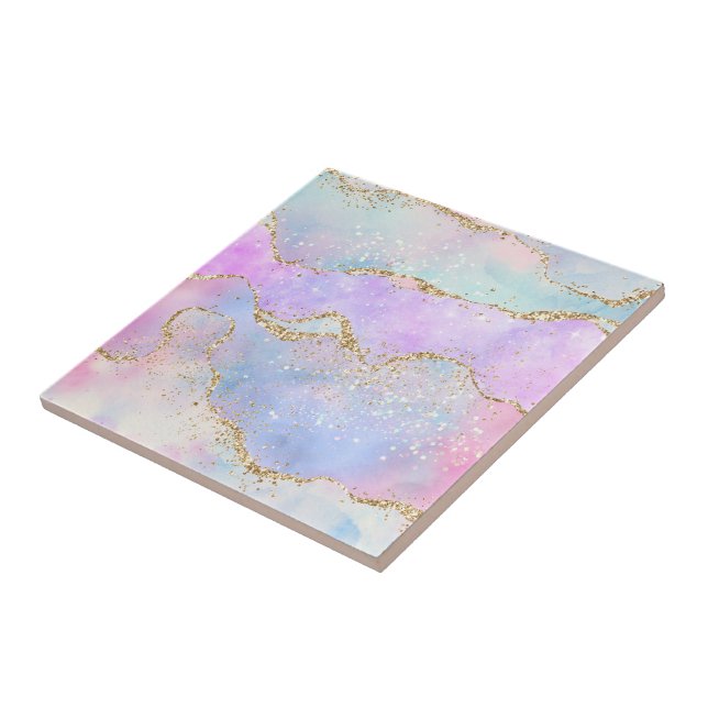 Pretty Pastel Agate | Gold Glitter Vein Watercolor Tile (Side)