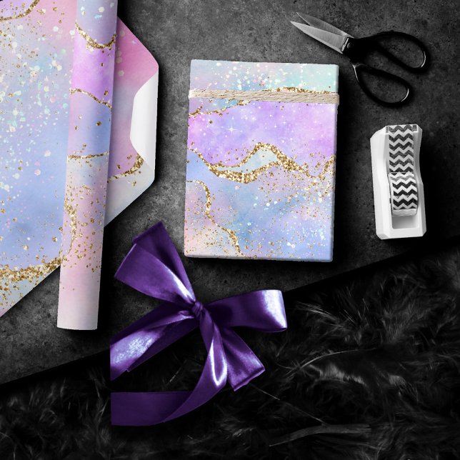 Pretty Pastel Agate | Gold Glitter Vein Watercolor Wrapping Paper (Creator Uploaded)