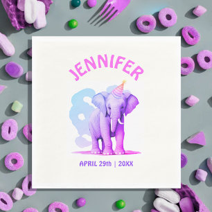 Pretty Pastel Baby Pink Purple Elephant Watercolor Napkin