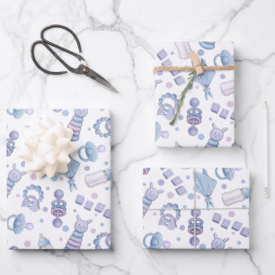 Pretty Pastel Blue Baby Boy Wrapping Paper Sheet