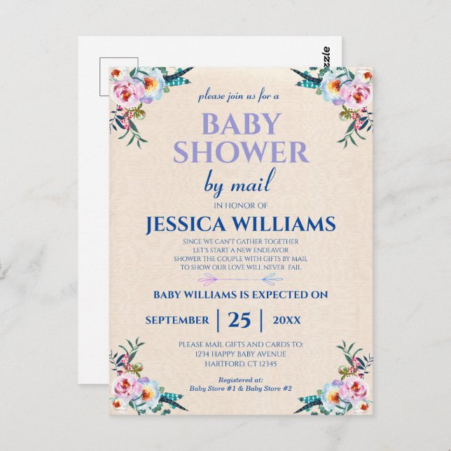 Pretty Pastel Boho Floral Baby Shower By Mail Postcard (Front/Back)