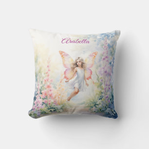 Pretty Pastel Butterfly Fairy in Flower Garden Cushion