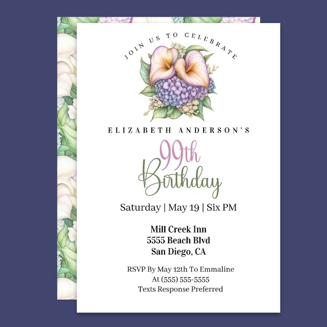 Pretty Pastel Calla Lily 99th Birthday Invitation (Creator Uploaded)