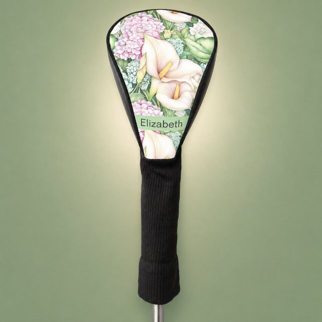 Pretty Pastel Calla Lily Personalised Golf Head Cover (pretty pastel calla lily flowers personalized golf club cover for women.)