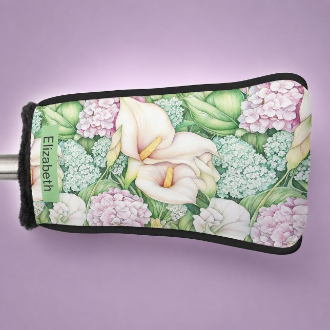 Pretty Pastel Calla Lily Personalised Golf Head Cover (pretty pastel calla lily flowers personalized golf club cover for women)