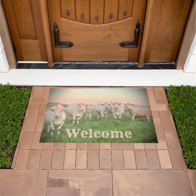 Pretty Pastel Charolais Cattle in Pasture Doormat (Outdoor)