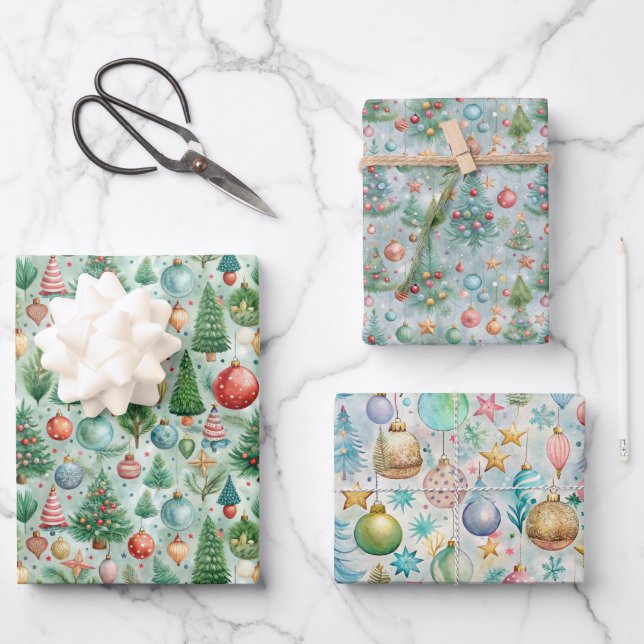Pretty Pastel Christmas Wrapping Paper Sheet (Front)