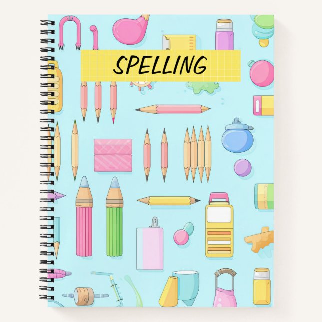 PRETTY PASTEL COLORED SCHOOL SUPPLIES NOTEBOOK (Front)