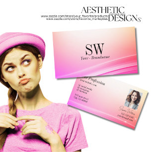 Pretty Pastel Colourful Curved Decor Monogram Phot Business Card