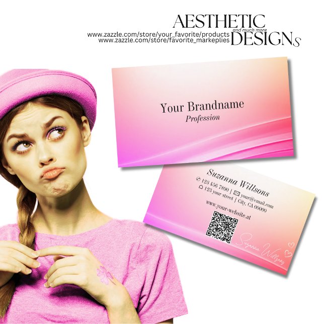 Pretty Pastel Colourful Curved Decor with QR Code Business Card (Creator Uploaded)